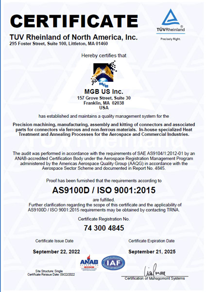 MGB US - Certificat EN/AS 9100